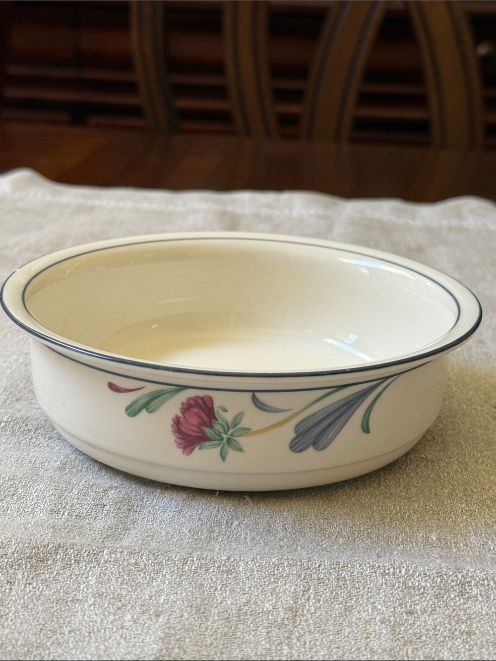 Lenox Chinastone Poppies On Blue Round Open 6.25” serving bowl